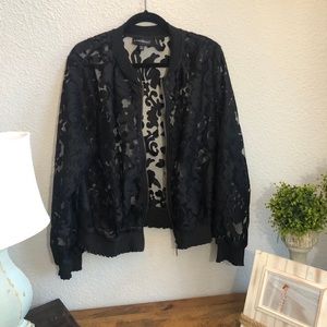 Lane Bryant lace zip front black jacket